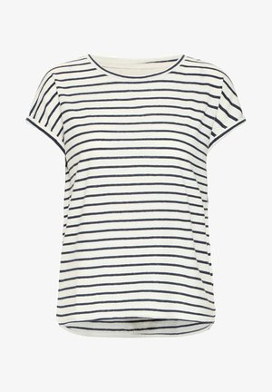 Lyhyet hihattomat raidalliset t-paidat off-white sävyssä tummansinisin vaakaraidoin, pyöreällä kaula-aukolla ja rentoa istuvuutta, valmistettu pehmeästä kankaasta.