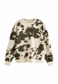 Katoenen sweatshirt met een beige basis en zwarte abstracte vlekken, voorzien van een ronde hals, lange mouwen en ribgebreide boorden en onderkant.