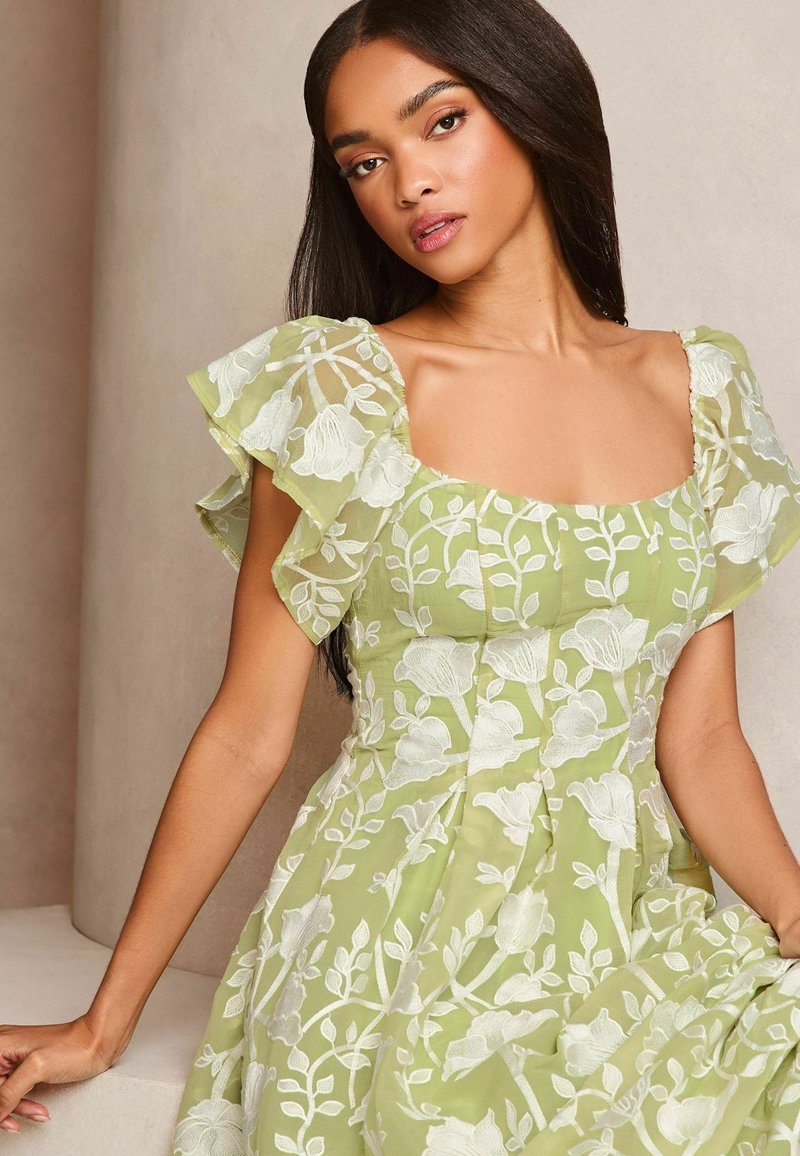 Lipsy PETITE FIT - PREMIUM FLORAL EMBROIDERED BARDOT MIDI PROM DRESS . -  Day dress - green - Zalando
