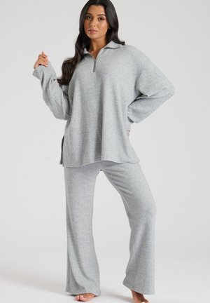SOFT 1/4 ZIP TOP AND WIDE LEG SET - Pyjama - silver