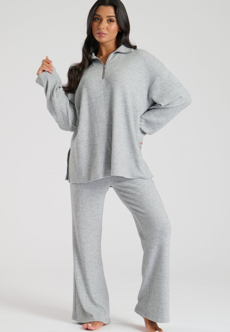 Loungeable SOFT 1/4 ZIP TOP AND WIDE LEG SET - Pigiama - silver