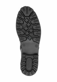 Semelle de chaussure en caoutchouc noir avec un motif de semelle robuste, présentant plusieurs formes pour l'adhérence. Les marquages incluent la taille 37 et la marque "Remonte."