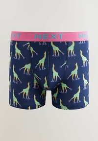 Boxers mit mehrfarbigem Giraffendruck und einem pinken, elastischen NEXT-Bund, aus dehnbarem Stoff gefertigt, mit einem marineblauen Hintergrund und Rollschuhen.
