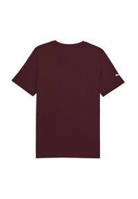Burgundi spalvos apvalaus kaklo marškiniai, trumpomis rankovėmis, pagaminti iš medvilnės, su mažuoju baltu logotipu kairėje rankovėje. Lygus, vientisas spalvų dizainas.