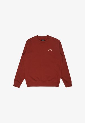 Bordeauxrotes Sweatshirt aus weichem Material mit Rundhalsausschnitt, gerippten Bündchen und einem kleinen Logo-Akzent auf der Brust. Glatte Textur.