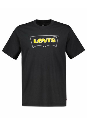 T-shirt noir à manches courtes Levi's avec un logo jaune et blanc centré sur la poitrine, col rond et ourlet droit.