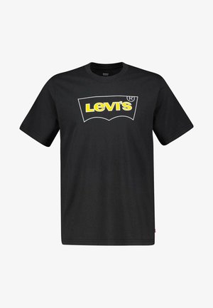 Zwart Levi's T-shirt met korte mouwen, geel-wit logo in het midden van de borst, ronde hals en rechte zoom.
