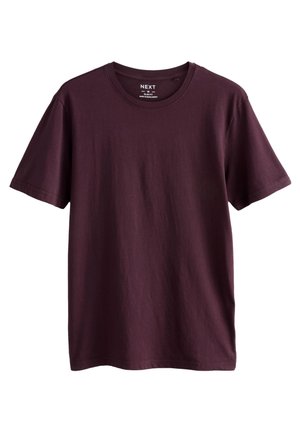 Tricou din bumbac culoarea burgundy, cu guler rotund și mâneci scurte, având o textură netedă și un design clasic casual.