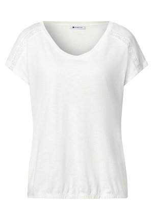Street One, SHIRT MIT V-NECK UND CROCHET-DETAILS - T-shirts print - off white