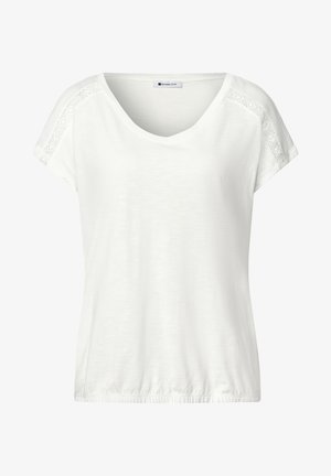 Street One, SHIRT MIT V-NECK UND CROCHET-DETAILS - T-shirts print - off white