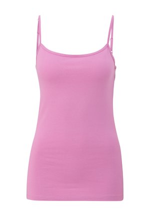 Roze hemdtop met dunne verstelbare spaghettibandjes, gemaakt van gladde stof, met een aansluitend ontwerp en een rechte zoom.