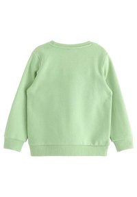Mintgrüner Sweatshirt mit Rundhalsausschnitt, langen Ärmeln und gerippten Bündchen und Saum. Glatte Textur, minimales Design und keine sichtbaren Nähte.