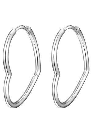 Pendientes de aro en forma de corazón de plata con una superficie lisa y pulida y un diseño de cierre sin costuras. Cada pendiente presenta una silueta limpia y moderna.