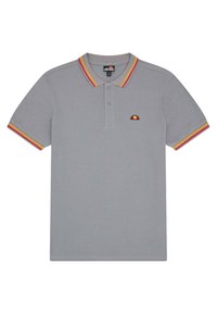 Graues Poloshirt aus Baumwollstoff mit einer Knopfleiste mit drei Knöpfen sowie farblich gestreiften Akzenten am Kragen und an den Ärmeln. Mit aufgesticktem Ellesse-Logo.