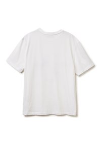 Bílý bavlněný tričko s krátkými rukávy a klasickým kulatým výstřihem, s hladkou texturou a jednoduchým, nezdobeným designem.