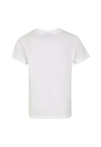 Witte T-shirt met korte mouwen en ronde hals, gemaakt van katoen, met een gladde textuur en een eenvoudige, onversierde achterkant.