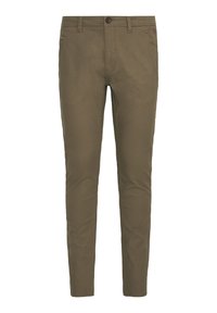Olivově zelené chinos kalhoty se slim fit, vyrobené z bavlněné směsi. Mají zapínání na knoflík vpředu a pět kapsový design.