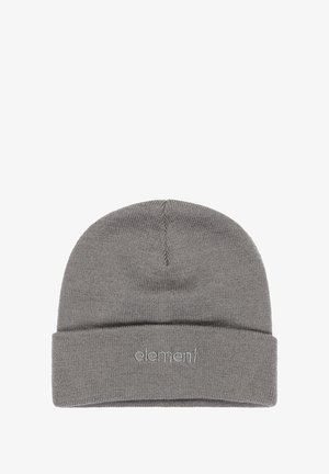 Grå strikket hue med opadvendt kant og subtilt logo-detalje. Lavet af blødt, strækbart materiale med et simpelt, sømløst design.