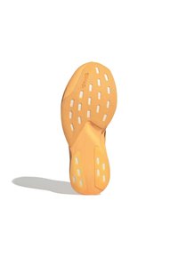 Shoe outsole featuring a bright orange rubber material with white perforations and textured accents; flat shape with a rounded toe.