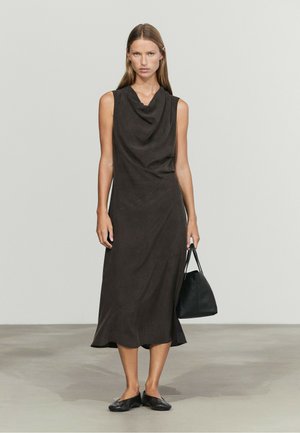 Massimo Dutti, DRAPED DETAIL MIDI DRESS - Vestito casual - dark brown