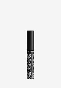 Defining brow gel in a cylindrical black container with white text. Smooth matte finish, compact design, and easy application wand.