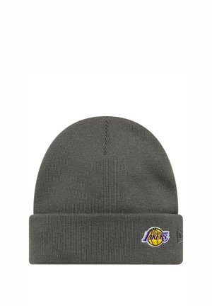 Berretto a maglia grigio con risvolto, presenta un piccolo logo ricamato dei Los Angeles Lakers in giallo, viola e bianco sul davanti.
