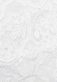 Witte kantstof met een bloemenpatroon, voorzien van ingewikkelde details, een doorzichtige textuur en gekartelde randen, wat een delicate uitstraling creëert.