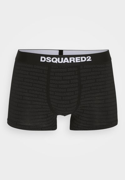 Black boxer briefs with a fitted design, featuring a subtle embossed pattern of "DSQUARED2." Elastic waistband with contrasting logo.