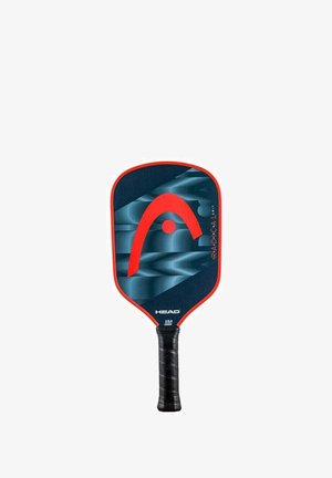 Pickleball-Schläger mit schwarzem Griff, dunkel gemustertem Schlagfläche, rotem Rand und großem roten Logo, das "HEAD" und "RADICAL LIGHT" auf der Schlagfläche trägt.
