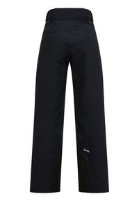 Donkerblauwe waterdichte broek met een rechte snit, verstelbare tailleband en zwarte accentpanelen. Bevat een logo op het linkerpant leg.