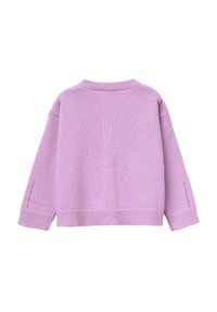 Maglione lilla con collo rotondo, polsini a coste e una vestibilità rilassata. Presenta piccole aperture lungo le maniche, realizzato in un morbido tessuto a maglia.