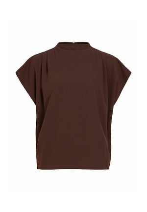 VILA, SHORT SLEEVED TOP VIMERLANO HIGH NECK - T-shirt imprimé - coffee bean
