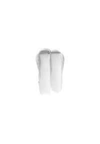 White cream or lotion in a slightly raised, uneven line with two distinct peaks. Smooth texture against a plain white background.