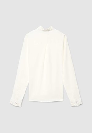 Camicia bianca a maniche lunghe con colletto arricciato, polsini con bottoni e piega sul retro. Realizzata in tessuto liscio con una vestibilità classica.