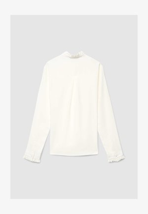 Camicia bianca a maniche lunghe con colletto arricciato, polsini con bottoni e piega sul retro. Realizzata in tessuto liscio con una vestibilità classica.