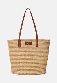LEATHER TRIM STRAW LARGE BRIE TOTE BAG - Shoppingveske - beige/brown