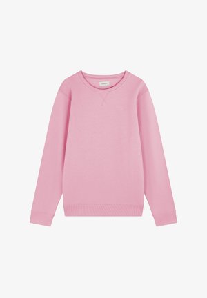 Hellrosanes Sweatshirt mit Rundhalsausschnitt, langen Ärmeln, gerippten Bündchen und Saum sowie dezentem vorderem Steppdetail.