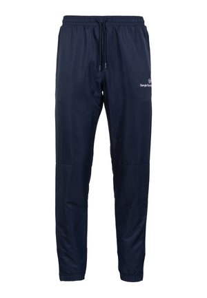 Pantaloni da jogging blu navy realizzati in tessuto leggero, con cintura elastica, coulisse e polsini elasticizzati. Presentano dettagli con il logo.