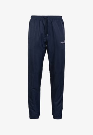 Marineblauwe trainingsbroek van lichtgewicht stof, met een elastische tailleband, trekkoord en elastische manchetten. Bevat logodetails.