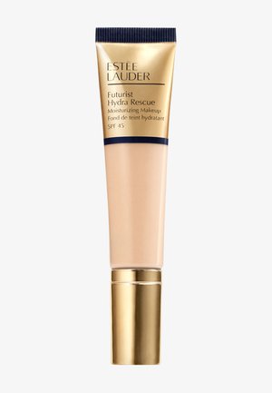Estee Lauder Futurist Hydra Rescue Tube in Beige mit goldenen Akzenten, mit glatter Kunststoffoberfläche und einem goldenen Drehverschluss. SPF 45 angegeben.