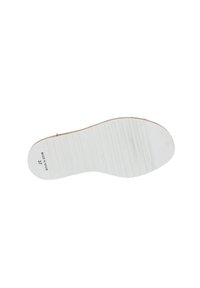 Suela de zapato con un diseño de goma blanca estriada y un borde marrón claro. Las marcas incluyen "HECHO EN ESPAÑA" y el tamaño "37."