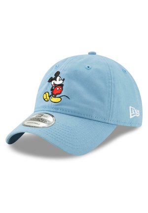Light blue cotton cap with curved brim, featuring an embroidered Mickey Mouse design on the front and an adjustable strap at the back.