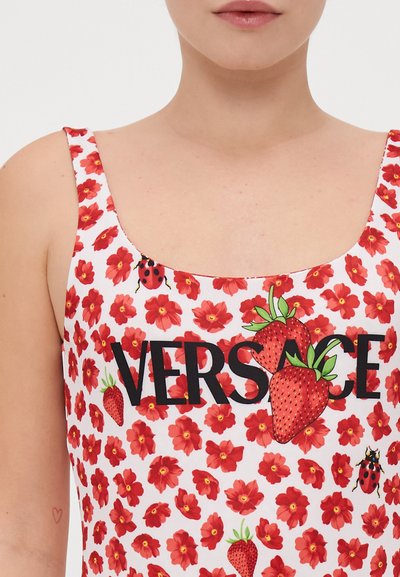 Versace SWIM ONE PIECE VITA REVERSIBLE STRAWBERRY GARDEN BAROCCO STRIPES PRINT - Kopalke - white/red