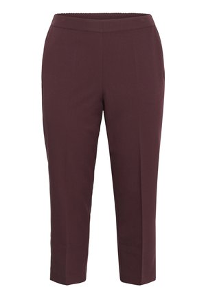 Pantalons bourgogne longueur cheville en tissu lisse, avec une taille élastique et deux poches latérales pour plus de praticité.