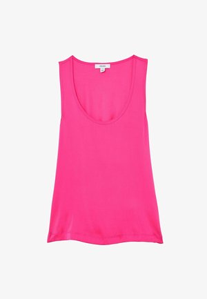 Felroze mouwloze tanktop met een ronde hals, gladde stof en een klein wit merklabel aan de binnenkant van de achterkraag.