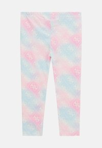 Leggins u pastelnim plavim i ružičastim bojama s suptilnim dijamantnim uzorkom i ponovljenim dizajnom logotipa. Elastičan materijal s glatkom teksturom.