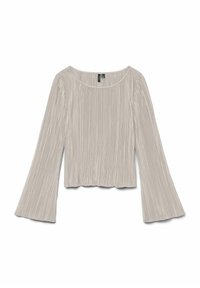 Lys grå langermet topp med båthals, med vertikale folder og utsvungne mansjetter, designet med en cropped silhuett.