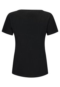 Czarny t-shirt z krótkim rękawem o okrągłym dekolcie, wykonany z miękkiej bawełny, o gładkiej strukturze i luźnym kroju. Bez wzorów ani akcentów.
