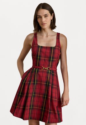 PLAID BELTED TAFFETA COCKTAIL DRESS - Vestito casual - black/red