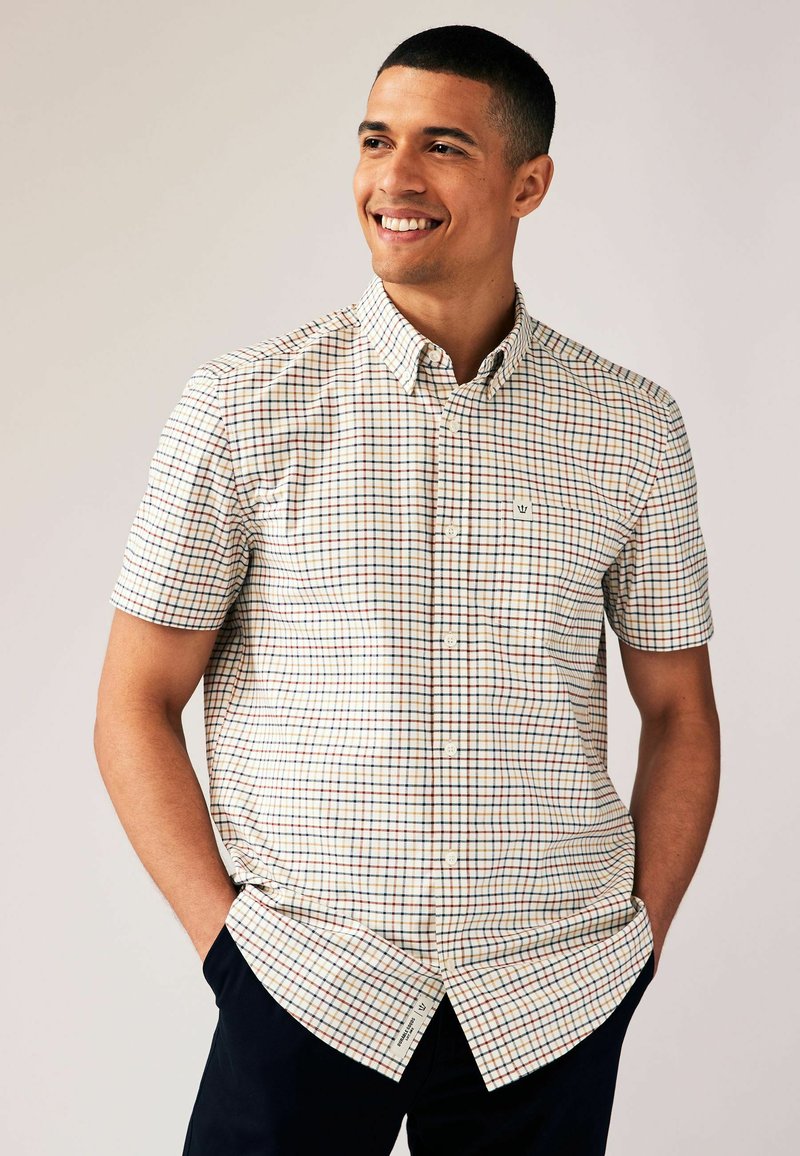 Next STRETCH OXFORD CHECK SHORT SLEEVE REGULAR FIT - Skjorta - ecru